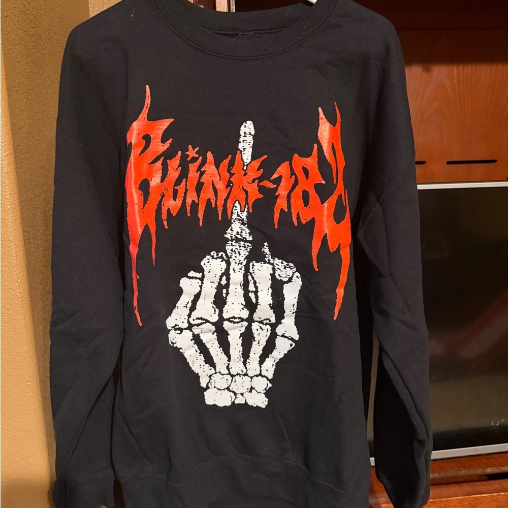 Black Crewneck Sweater with Red & White Graphic